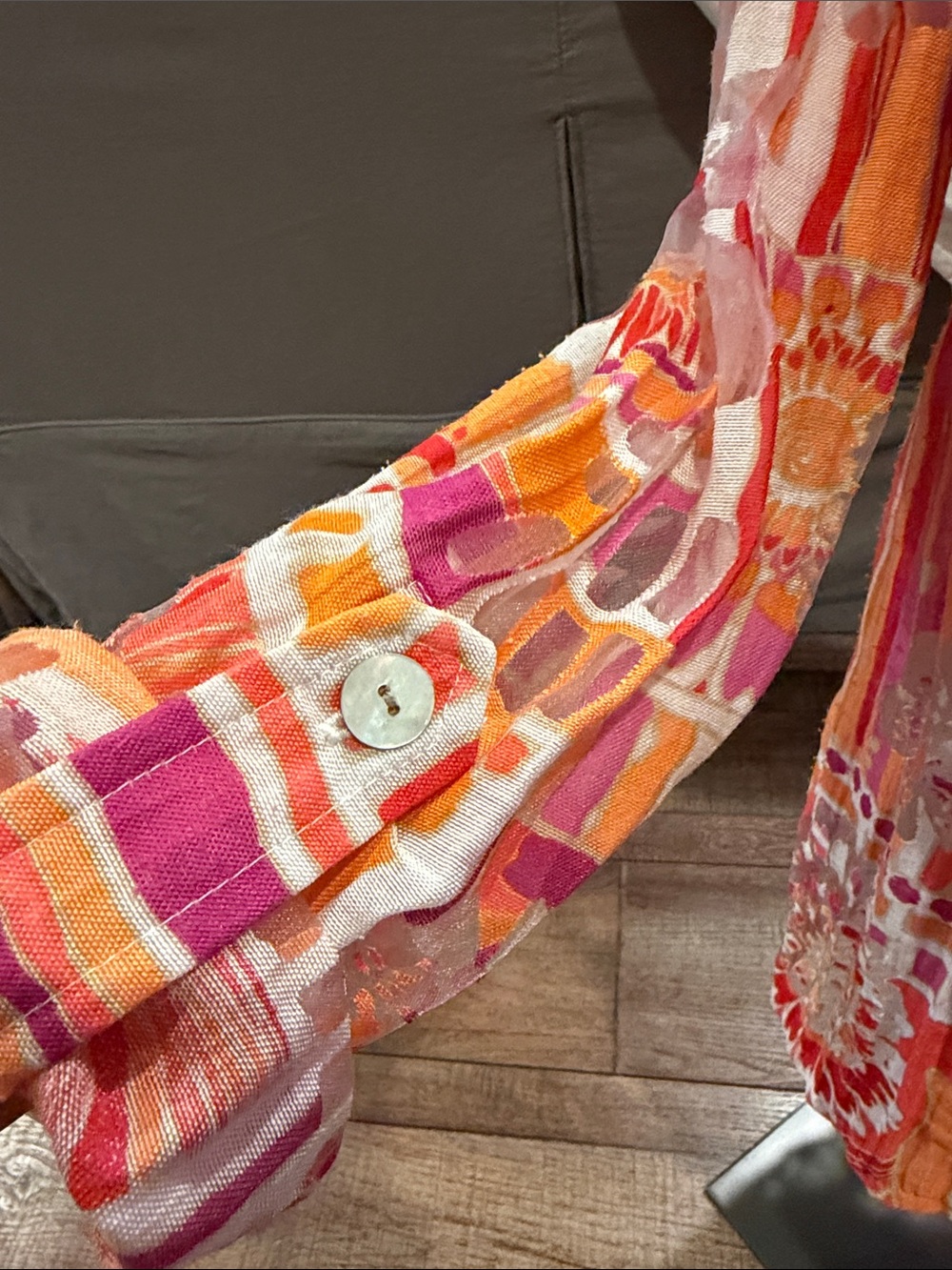 Ruby Rd. Vibrant Orange & Pink Patterned Button-Up Blouse - Picture 4 of 9